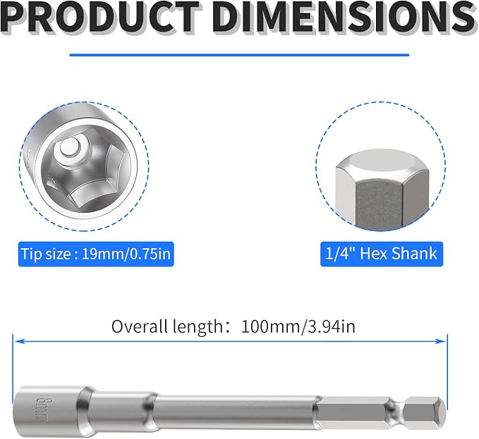 2pcs 19mm Nut Setter Driver Drill Bit, 100mm Length | Quick-Change, Impact Nut - Image 2