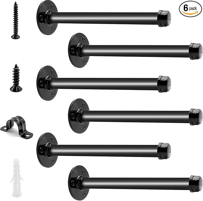 6 Pack Pipe Shelf Brackets 8 Inch, Industrial Iron Pipe Floating Shelves by Greemov