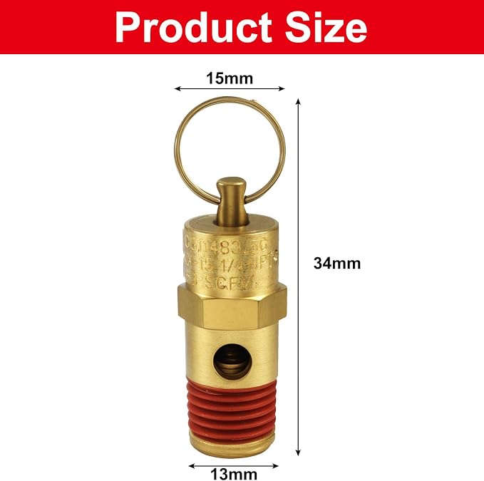 1/4 Inch NPT 135 PSI Brass Air Pressure Relief Safety Valve | Heavy Duty Brass - Image 2