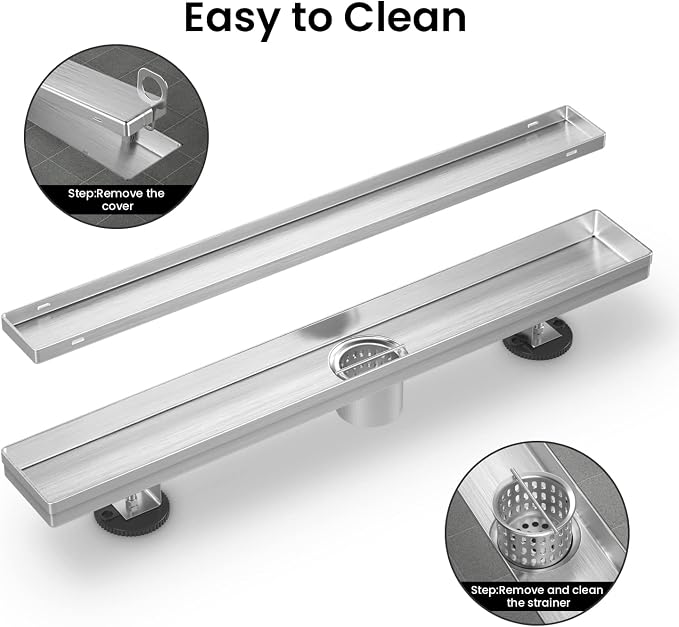 EXF Linear Shower Drain 30 Inch Brushed Nickel withTile Insert Grate | 304 - Image 4