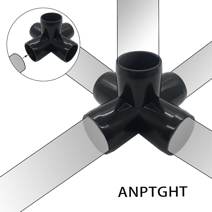 1“ Tee PVC Fitting 5 Way Elbow Connector, Furniture Grade 90 Degree Elbow Side - Image 5