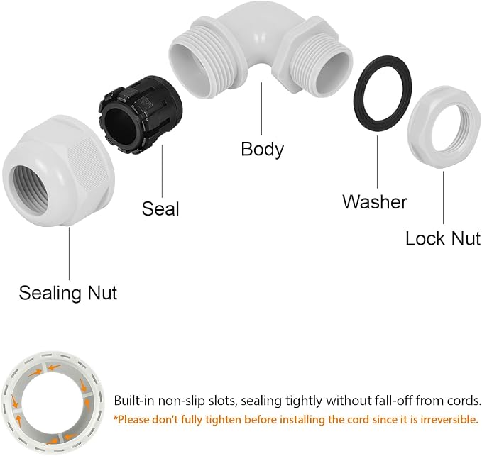 M12 Cable Gland, 90 Degree Adjustable 4-8mm Strain Relief, Cord Connectors - Image 4