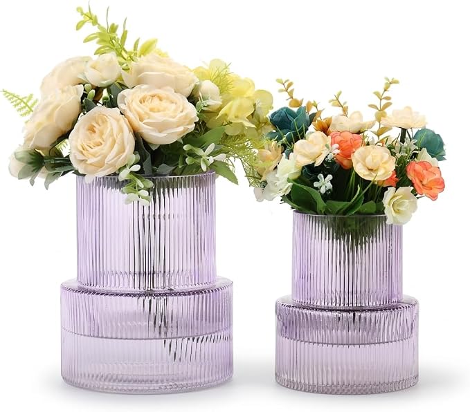 Ribbed Glass Vases for Bouquet, Modern Vase for Living Room, Coffe Table by YANWE