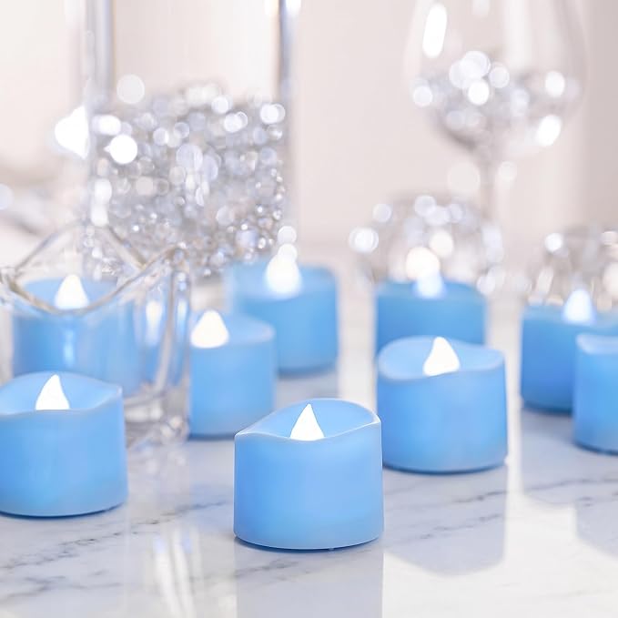 Homemory 50-Pack Light Blue Flameless Battery Tea Light Candles, 200+ Hours | by Homemory