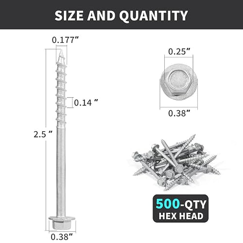 #9 x 2-1/2" Heavy Duty Joist Hanger Screws, SD Connector Screws | 1/4" Hex Head - Image 2