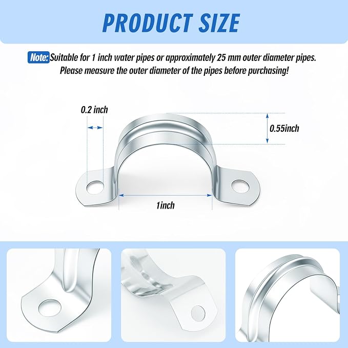 Yaocom 100 Pcs 1" Opening Pipe Strap Galvanized Steel Conduit Clamp Reinforced - Image 2
