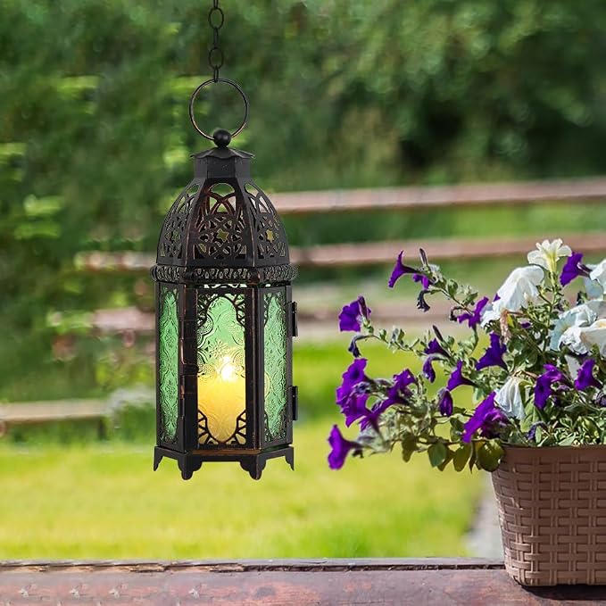 NEEDOMO Hanging Moroccan Lantern, Metal Lanterns Decorative Indoor Outdoor - Image 7