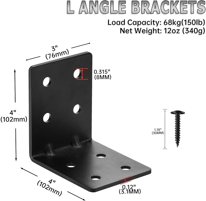 8 PCS Heavy Duty Steel Corner Brackets, DIY L Shelf Brackets, Metal Joint - Image 2