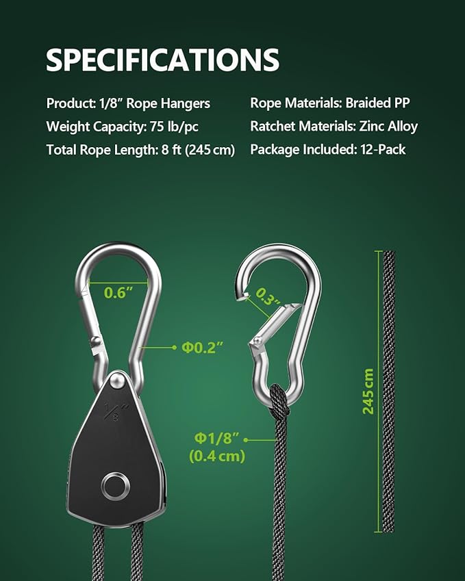 12-Pack 1/8” Rope Hanger, Heavy Duty Ratchet Tie Down Strap | Reinforced Metal - Image 6