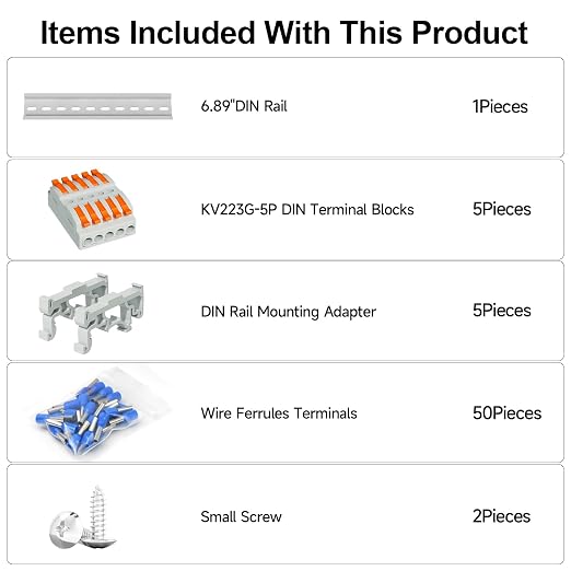 5Pcs DIN Terminal Blocks, 5 Conductor Splicing Connectors | 5 Conductor Compact - Image 3