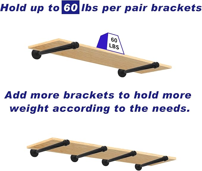 6 Pack Pipe Shelf Brackets 12 Inch, Industrial Iron Pipe Floating Shelves - Image 4