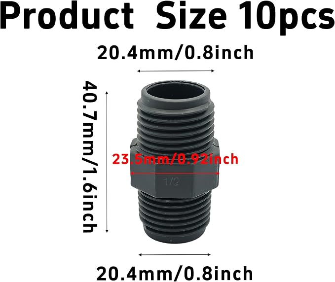 10PCS 1/2" PVC Hex Nipple Fitting, G1/2 X G1/2 Male Thread Coupling Adapter - Image 2