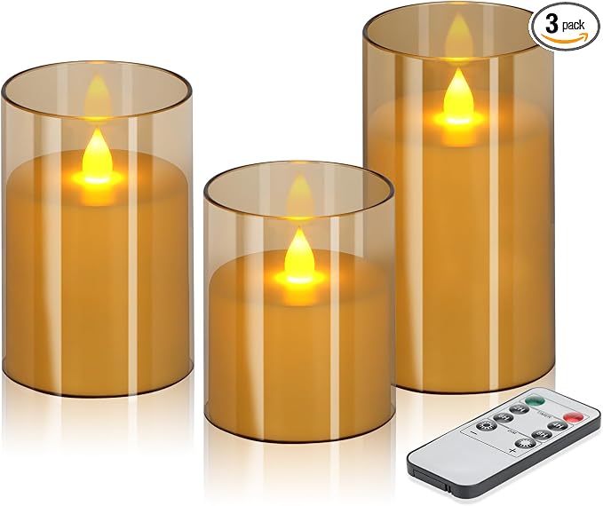 wemarry Flameless Candles 4" 5" 6" Acrylic Glass Pillars 3" Diameter Battery by wemarry
