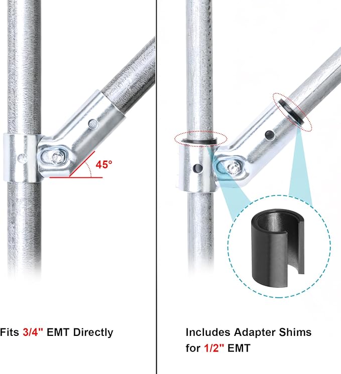 10 Sets 45 Degree Pipe Connector, Fits 3/4" EMT Conduit Directly | Adapter Shims - Image 2