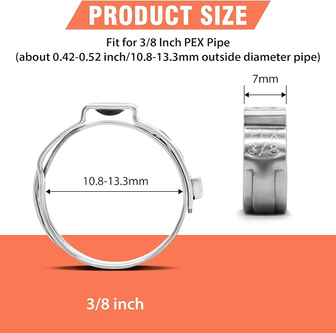 120pcs 3/8 pex crimp rings for PEX Tubing Pipe Fitting Connections | 304 - Image 2