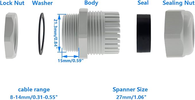 1/2 Inch NPT Strain Relief Nylon Cord Grip, SAFYY 10 PCS Waterproof Cable - Image 2