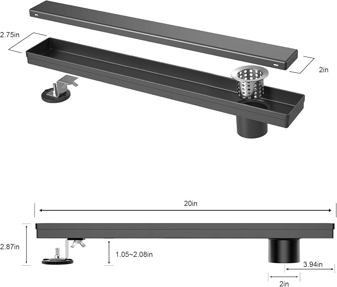EXF Offset Linear Shower Drain 20 Inch Matte Black - Image 4