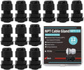 12-Pack 1/4" NPT Cable Glands, IP68 Waterproof Nylon PA66 Strain Relief Cord by AIRTAK