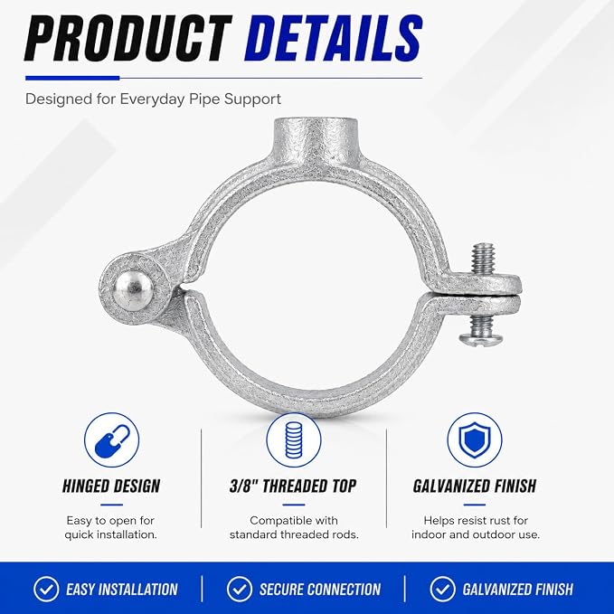 5 Pack 2-1/2 in. Hinged Split Ring Pipe Hanger, Tubing and Industrial Vintage - Image 3