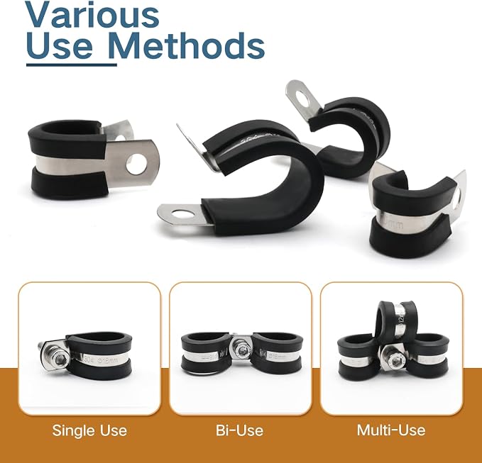 1/4 Inch Cable Clamps, 25 Pack Stainless Steel Wire Clamps, Rubber Metal Hose - Image 4
