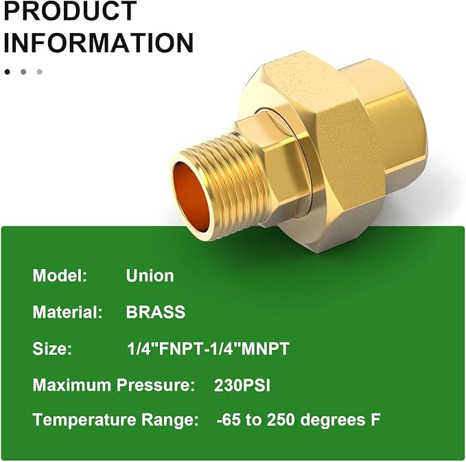 1PCS Brass Union，1/4" NPT Male x 1/4" NPT Female Brass Pipe Fitting - Image 4