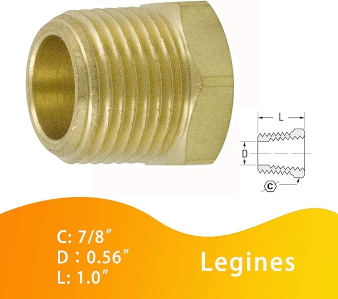 Brass Pipe Fitting Hex Bushing 1/2" NPT Male to 1/4" NPT Female Adapter 1200psi - Image 4