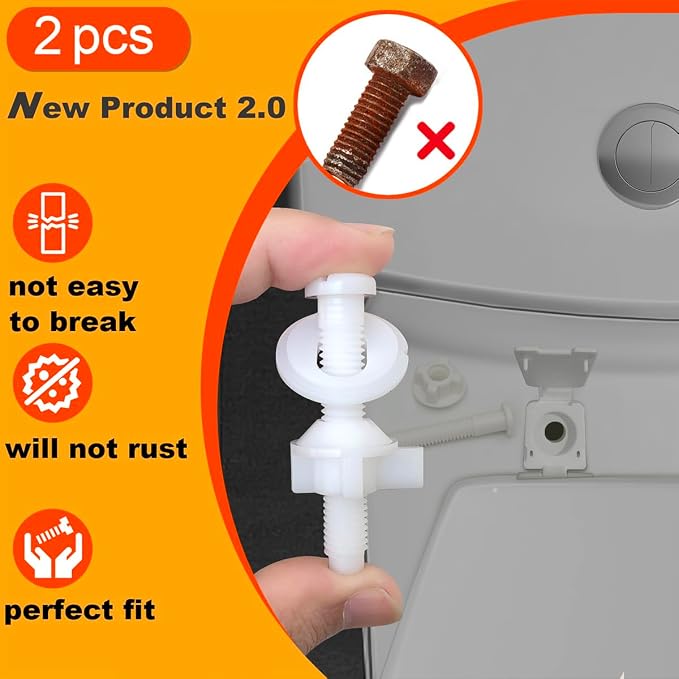 2 Pack Universal White Plastic Toilet Seat Screws Replacement, Toilet Seat - Image 3