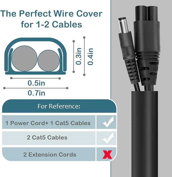 ZhiYo 43" Cord Covers for Wires on Wall, 0.7" W x 0.4" H | Fits 2 Cords - Image 2