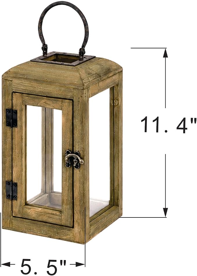 11" High Wooden Lantern Made of Solid Firwood in Handpainted Distressed Natural - Image 2