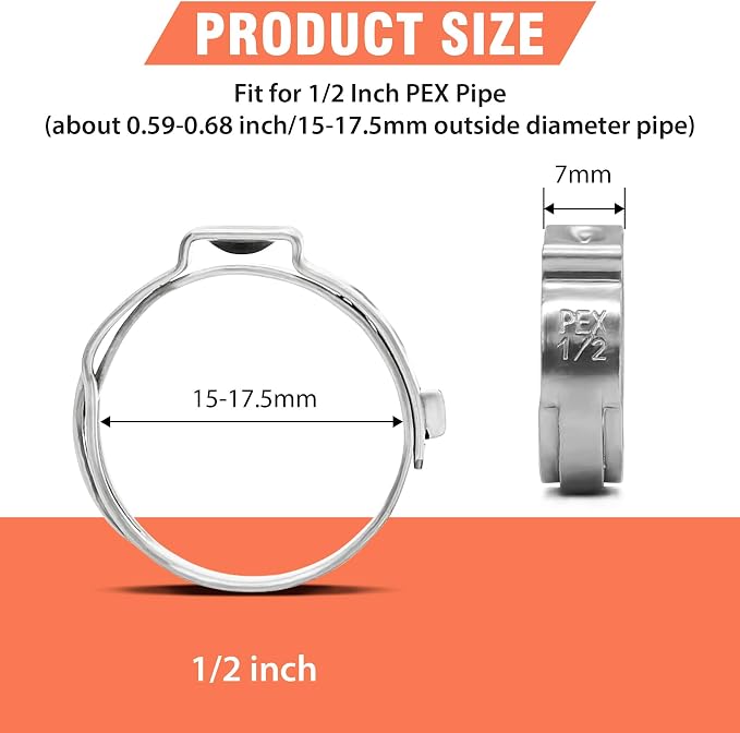 60pcs 1/2 inch PEX Cinch Clamps Rings, 304 Stainless Steel Pex Crimp Rings - Image 2