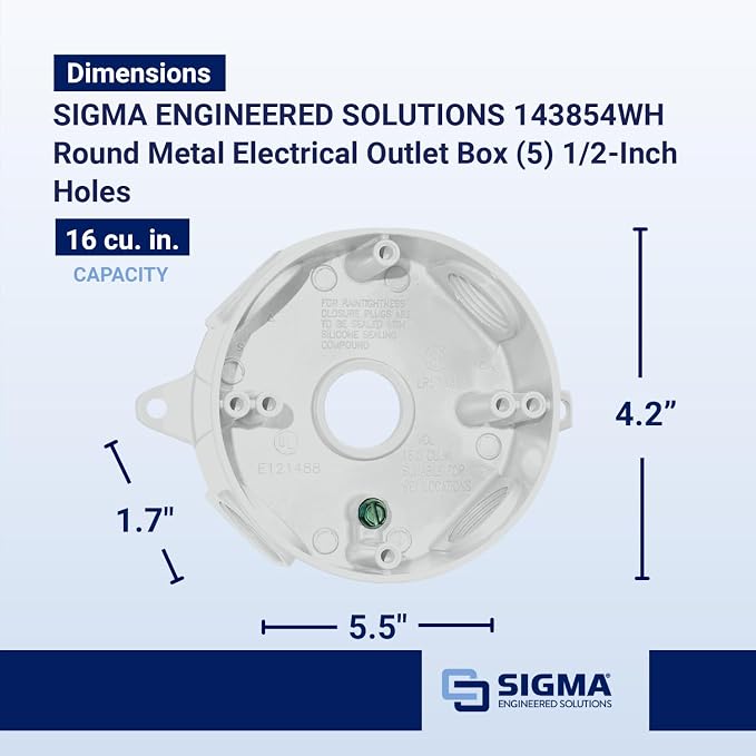 SIGMA ENGINEERED SOLUTIONS 143854 Round Metal Electrical Outlet Box, - Image 4