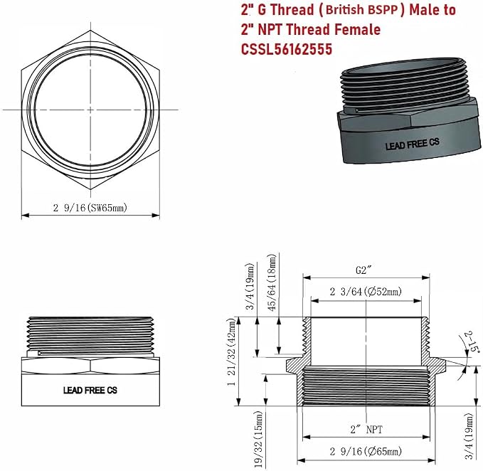 G Thread Male to NPT Female Adapter | Lead-Free)) - Image 3