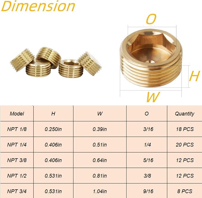 18PCS 1/8" NPT Brass Male Pipe Plug Fitting Hex Counter Sunk Pipe Plug - Image 6