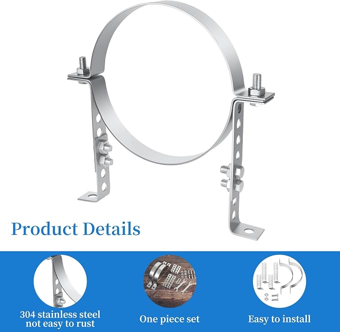 8 inch Adjustable Vent Wall Strap, Heavy Duty Stainless Steel Chimney - Image 3