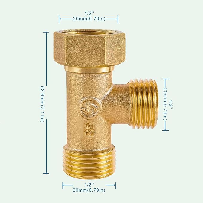 1/2" Brass Tee, Brass 3-Way Shower Diverter Valve | 1/2" Male x 1/2" Male x - Image 2