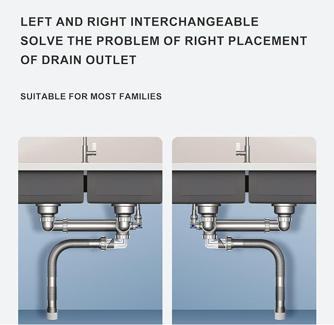 Double Sink Drain Kit Space Saving Kitchen Sink Drain Kit Expandable Flexible 1 - Image 2