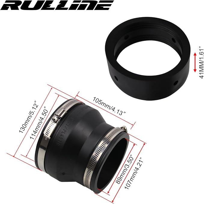 RULLINE 4" to 3" PVC Reducer Coupler w/ 2 Clamps, RV plumbing fittings - Image 2