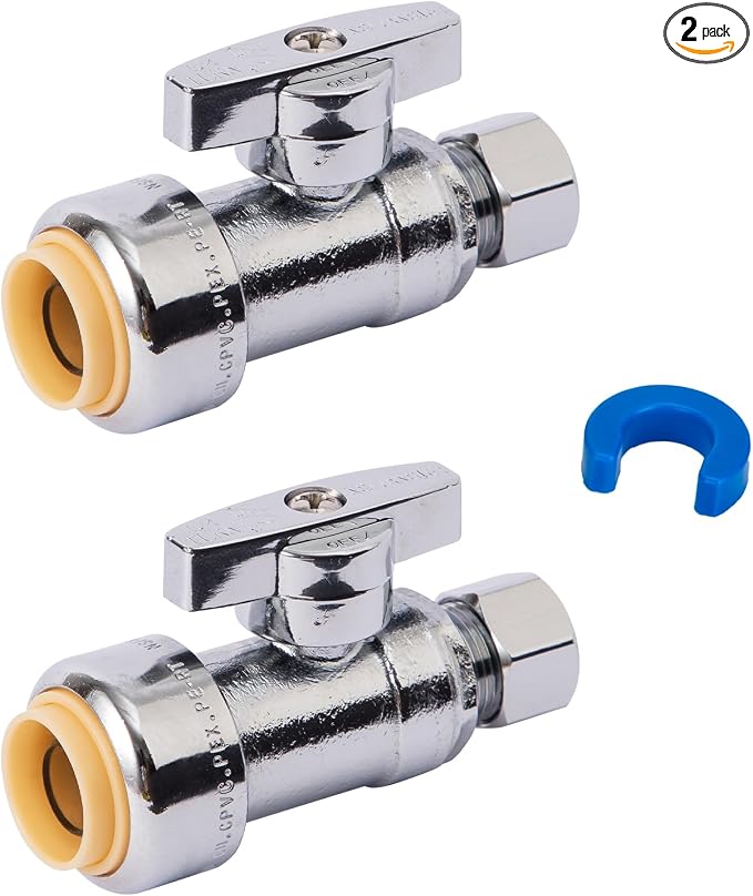 Straight Stop Valve, Water Shut Off Valve 1/2" x 1/4" Comp, Toilet Water Shutoff by SUNGATOR