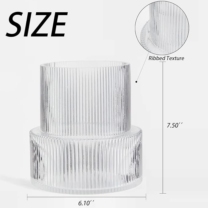 Ribbed Glass Vase, Flower Vase, Fluted Clear Vases - Image 6