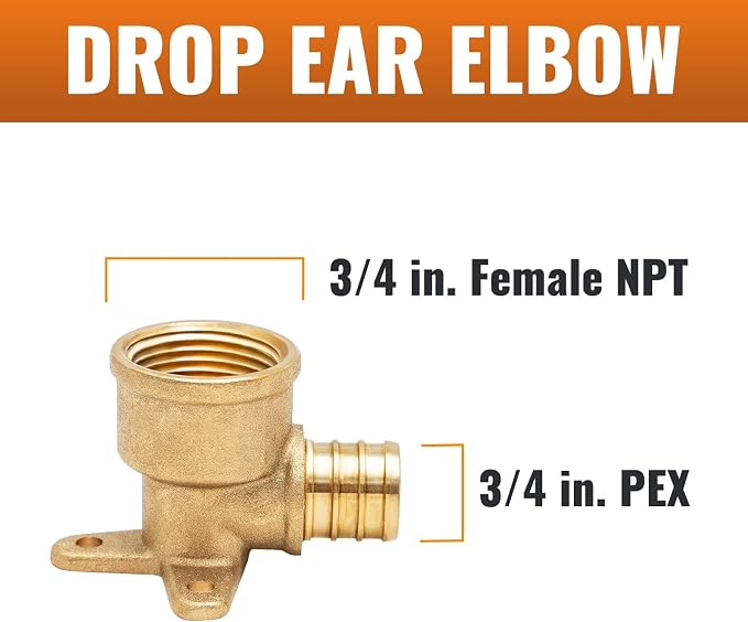 12-Pack 3/4 Inch PEX Drop Ear Elbow, Brass | 3/4" PEX-B x 3/4" Female Pipe - Image 2