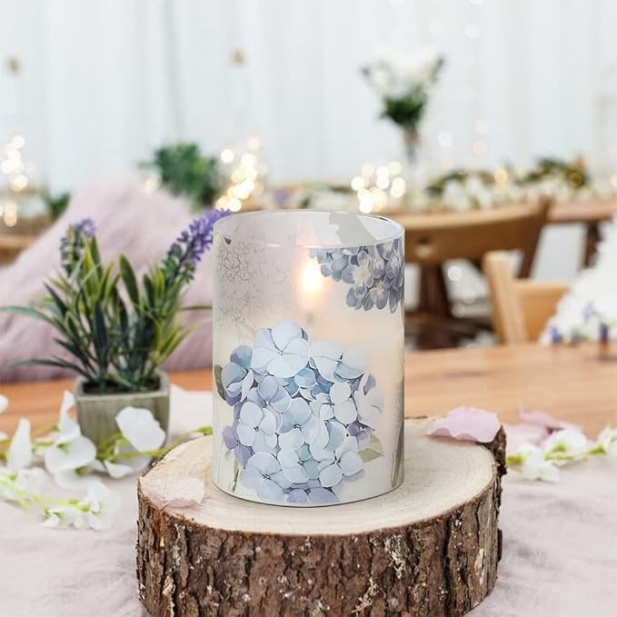 Hydrangea Glass Flameless Candles Batttery Operated Remote Timer | LED - Image 2