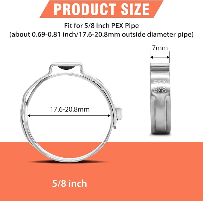 60pcs 5/8 pex crimp rings for PEX Tubing Pipe Fitting Connections | 304 - Image 2