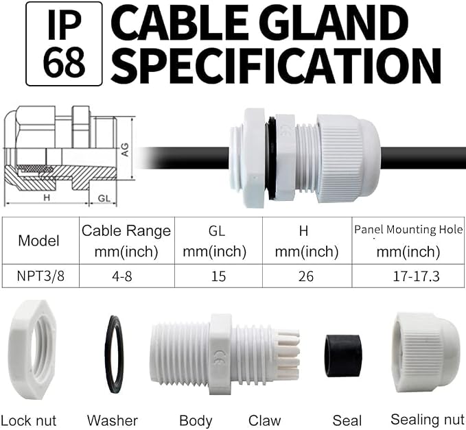 3/8" Waterproof Cable Glands - Image 2