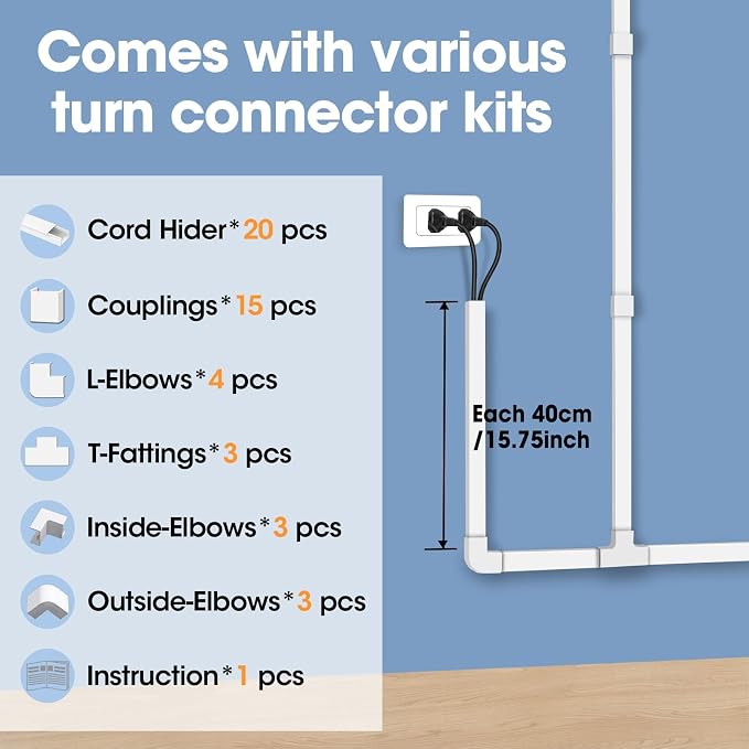 315in Cord Hider Kit, Paintable Cable Raceway, Cord Covers - Image 4