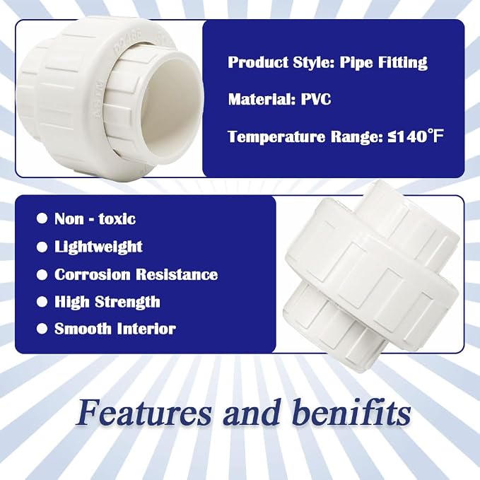 4PCS 3/4 Inch White PVC Union Coupling Pipe Fitting Slip to Slip 0.75" PVC - Image 3