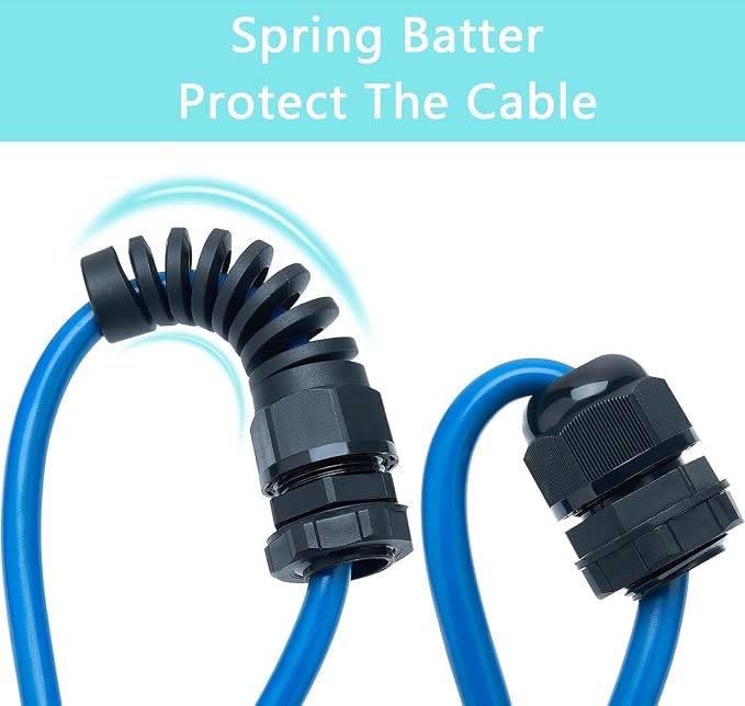 40 Pcs PG7 Cable Gland 3-6.5mm Nylon Strain Relief Spring IP68 Black PA66 | - Image 4