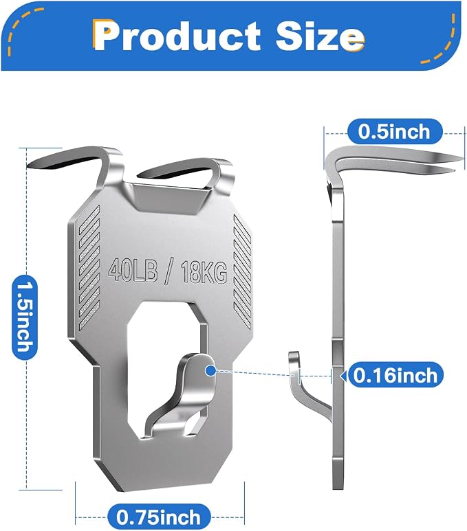 40 lb 40PCS Drywall Picture Hanging Hooks Heavy Duty Hangers Claw | No Damage - Image 2