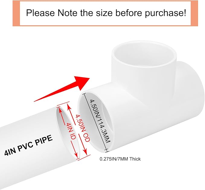3 Way 4" PVC Tee Pipe Fittings Adapter Furniture Grade SCH40 4 Inch PVC Elbow - Image 2