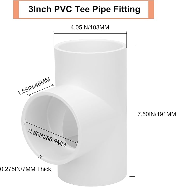 3 Way 3" PVC Tee Pipe Fittings Adapter Furniture Grade SCH40 3 Inch PVC Elbow - Image 2