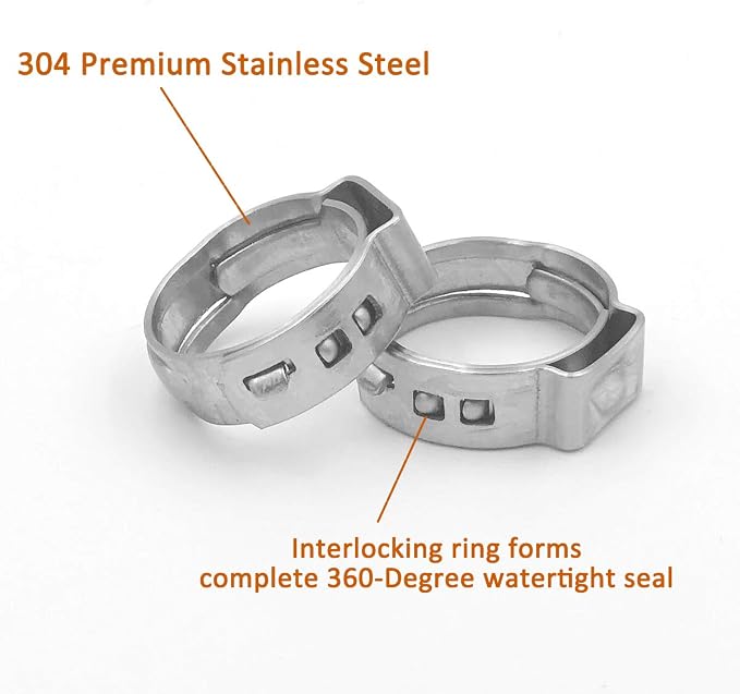 15pcs 1/2 Inch Stainless Steel PEX Cinch Clamps, Crimp Rings Pinch Clamps - Image 2
